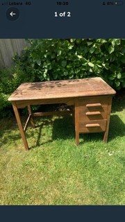 Vintage Wooden Three Drawer And Pencil Tray Organiser Office/Teachers Desk