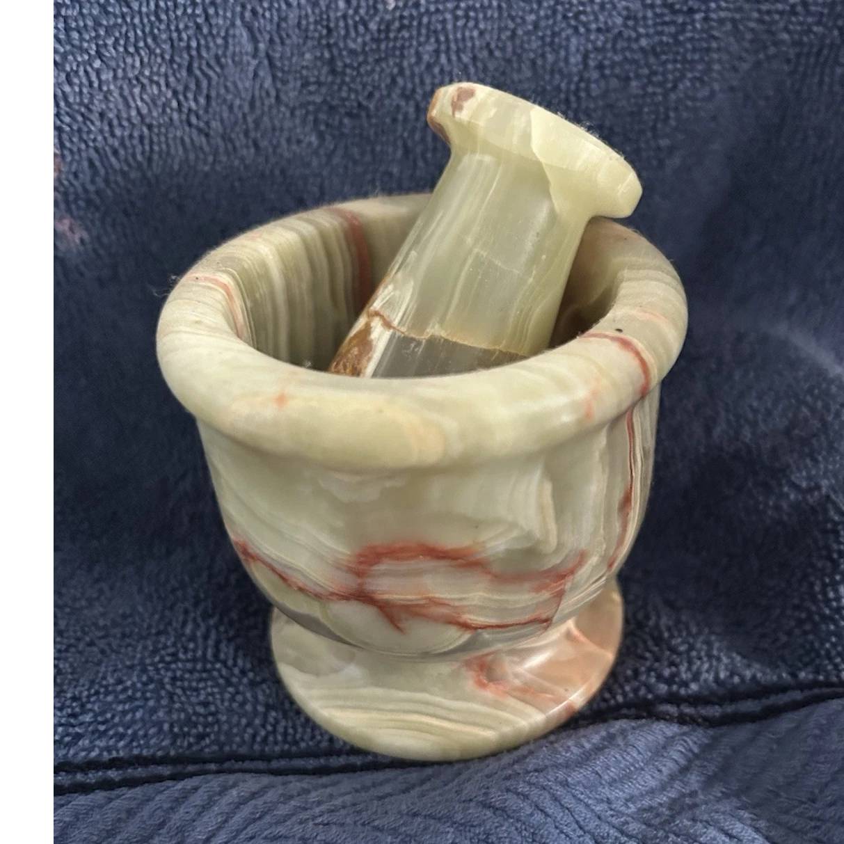 Stone Mortar & Pestle Set, Green/White Marbled with Red Veins