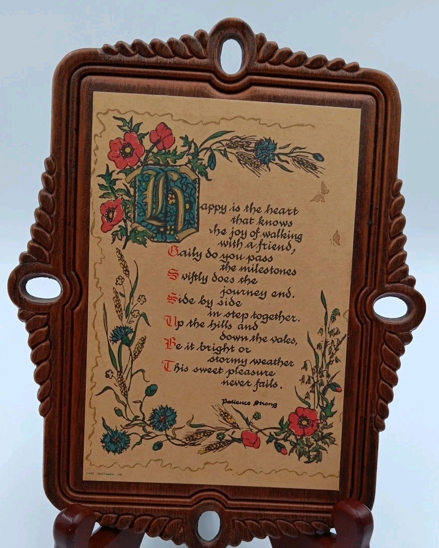 Vintage Cape Craftsmen Wood Plaque Wall Hanging Americana Folk Art Floral Poem