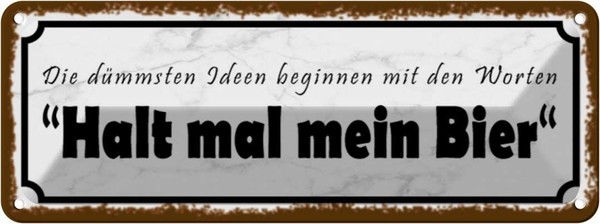 Blechschild 10X27 Cm DüMmste Ideen Halt Mein Bier Essen Trinken Deko Geschenk Me-image