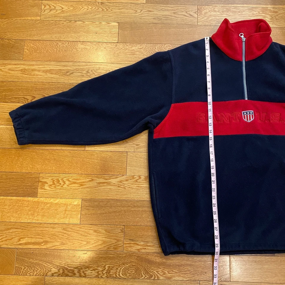 GANT USA Vintage Rugger Fleece 1/4 Quarter Zip Sweatshirt Men's L Navy Blue Red - Image 4 of 4
