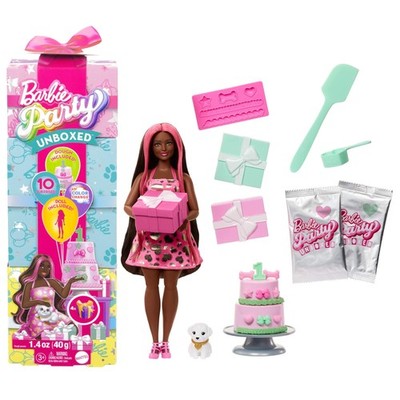 Barbie Party Unboxed Puppe und Accessoires, Haustier-Geburtstagsserie, Shimmerin