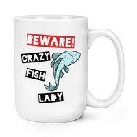 Beware VerrüCkte Fisch Damen 426Ml Groß Becher Tasse - Lustig Tiere Groß