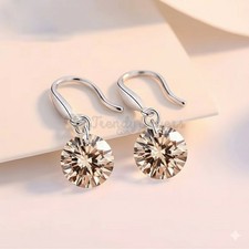 Sterling Silver AAA CZ Dangle Earrings Sparkly Round Crystal Drop Earrings
