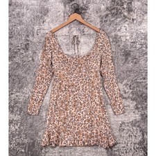 Free People Dress 8 Womens Floral Long Sleeve Lattice Inset Mini
