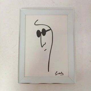 Signed John Lennon Portrait Pen Ink Drawing Unidentified Artist Framed 10"x13.5"