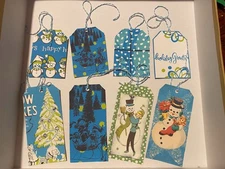 HANDMADE CHRISTMAS GIFT TAG SET OF 8 - BLUE WINTER THEME