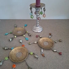 Set of 4 Two's Company Candle Drip Wax Catcher Faux Jeweled/Beaded Boho Tarnish