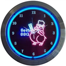 BBQ Pig Restaurant and Bar Neon Clock By Neontics 15”x15” 