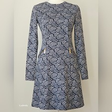 MICHAEL Michael Kors Women's Size 2 Navy and White Paisley Long Sleeve Dress