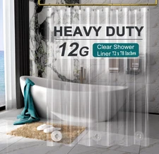 Amazerbath Heavy Duty Shower Curtain Liner 12 Gauge, 72 X 78 Inches Clear Shower