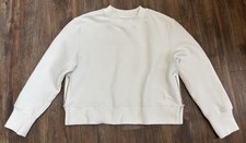 Varley Ribbed Sweatshirt Top Side Zip Boxy Cream Crewneck Pullover Women's M