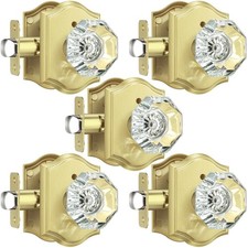 5 Pack Gold Glass Door Knobs, Octagon Crystal Door Knobs Interior with Lock, ...