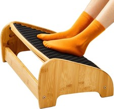 Bamboo Under Desk Footrest Ergonomic Foot Rest W/ 4 Height Options Adjustable