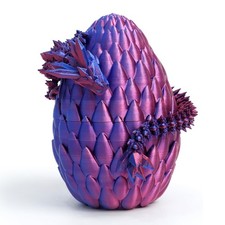 3D Printed Dragon Egg- Red Blue - Surprise Easter Egg with Flexible Crystal D...