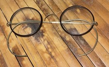 ANTIQUE 1920s Windsor Spectacles - Round Gold Filled Black Celluloid Glasses