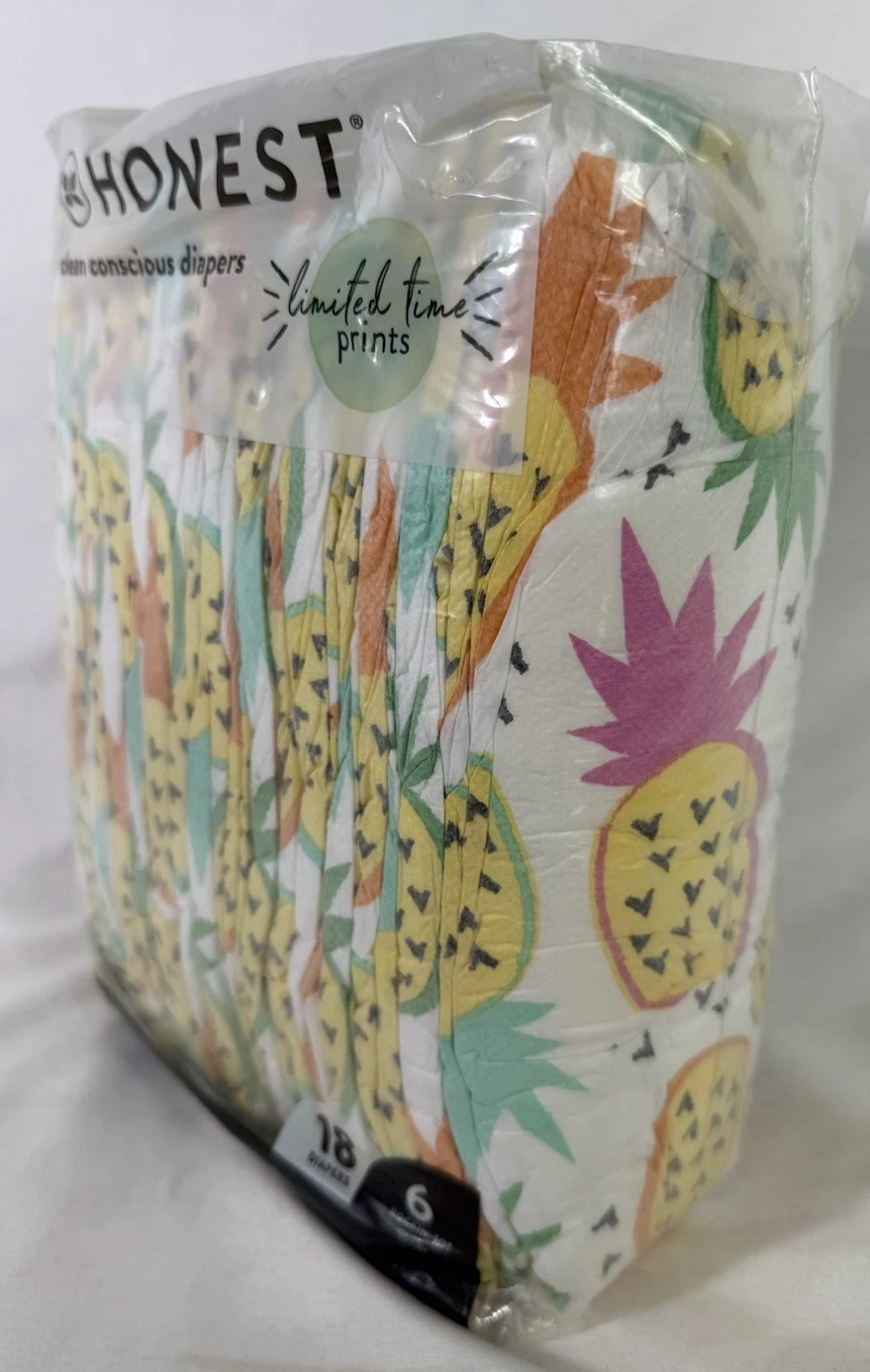 NEW The Honest Company - Size 6 - Pineapple Party - Disposable Diapers Fruit