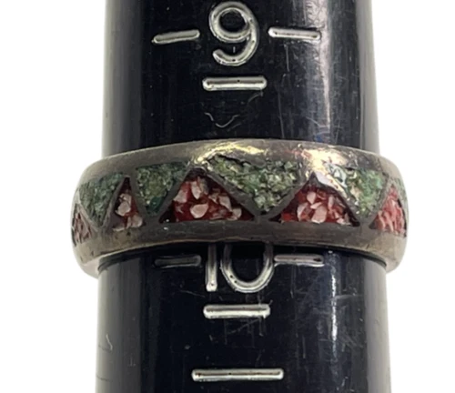 Vintage Southwestern Sterling silver inlay band ring size 9.75