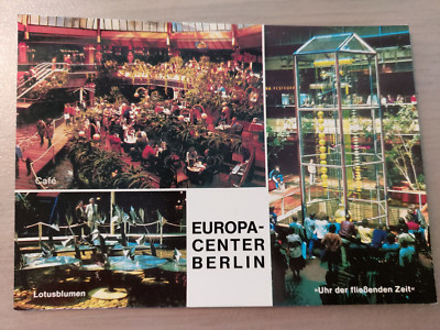 Postkarte Berlin Europa Center Cafe Lotusblumen Uhr der fließenden