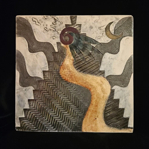 ASH WORKS POTTERY Postmodern Decorative Tile 9.75" Schiesel-Harris “ASH” NY USA