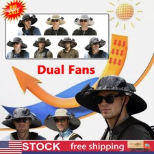 Solar  USB Powered Fan Outdoor Fishing Hat, Sunscreen Sun Hat with Dual Fan ET