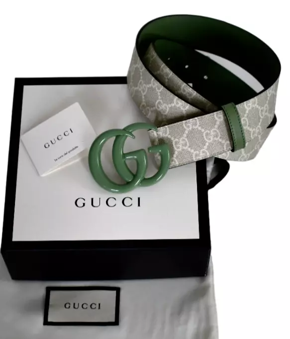 ?️Authentique ceinture femme GUCCI beige/blanc/vert GG MARMONT SUPREME IT 85 US 34
