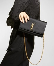  2,400 NEW SAINT LAURENT YSL Grain De Poudre Kate Medium Bag Black Gold Chain