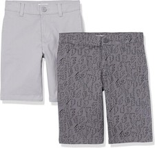 Amazon Essentials Boys' Uniform Flat-Front Short 2Pk, Adjustable Waist, Gray 12H