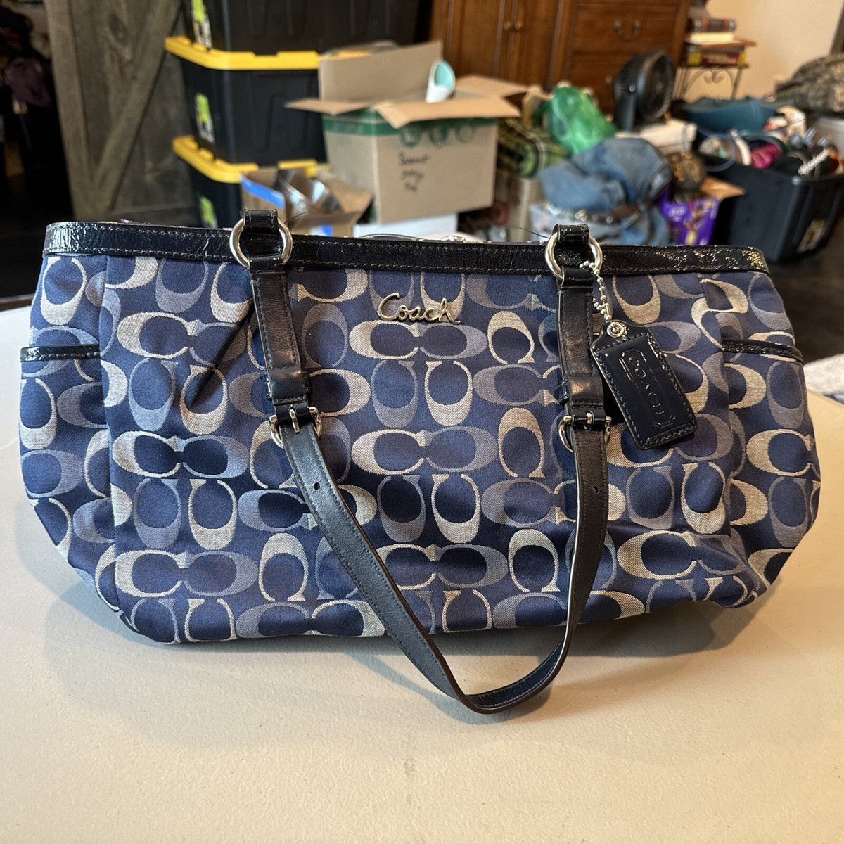 COACH Signature Navy Blue/Grey Jacquard Tote/Handbag | eBay COACH Signature Navy Blue/Grey Jacquard Tote/Handbag | eBay