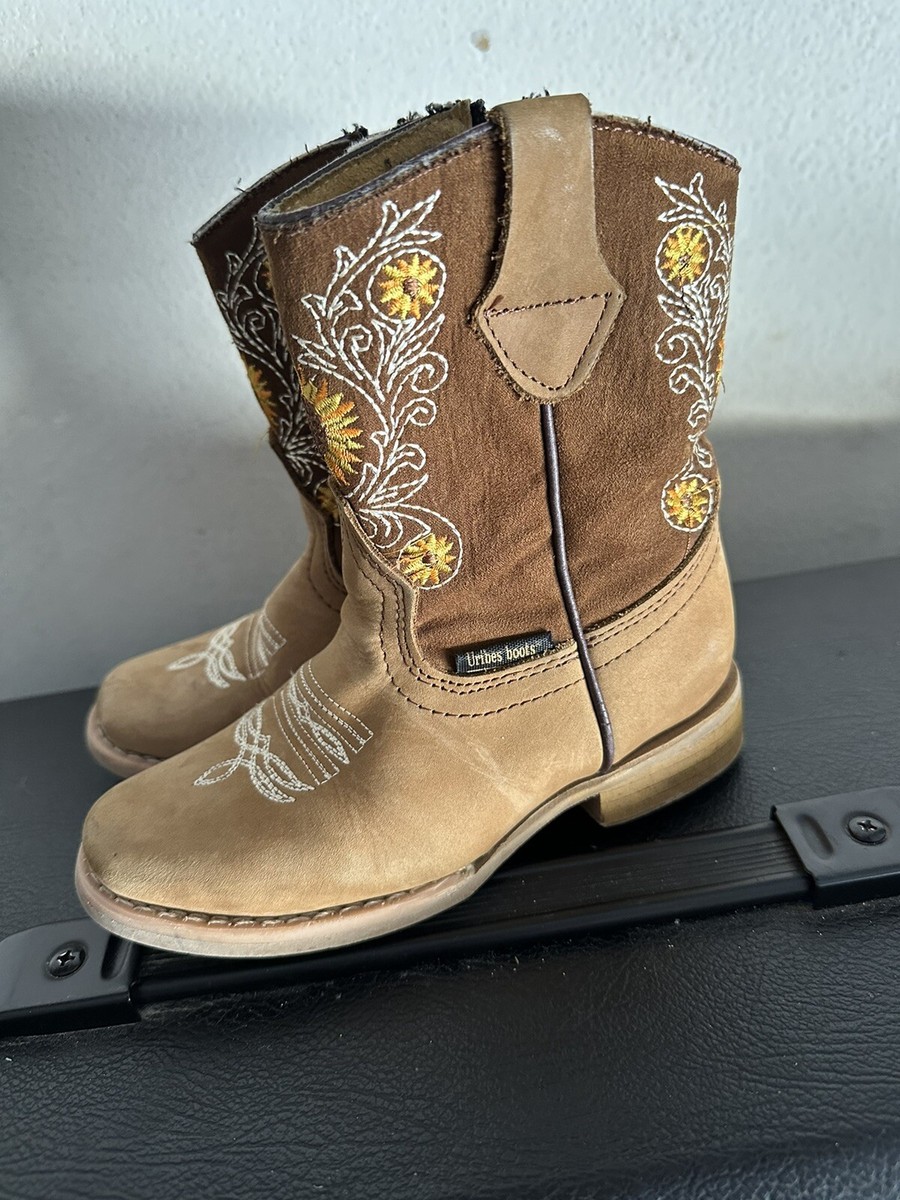 Cowgirl kids Rodeo Western Genuine Leather embroidered sunflower Boots Size 