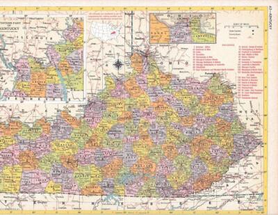 1953 Vintage Kentucky Map / 9x12 Great For Framing / 70+ years old