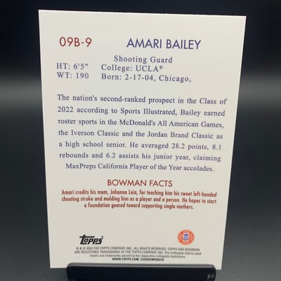 2022-23 Bowman Chrome U #09B-9 Amari Bailey 2009 Retro UCLA Bruins