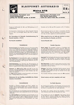 Service Manual-Anleitung für Blaupunkt Mainz Portabel ATR ab Nr.U 10 001 