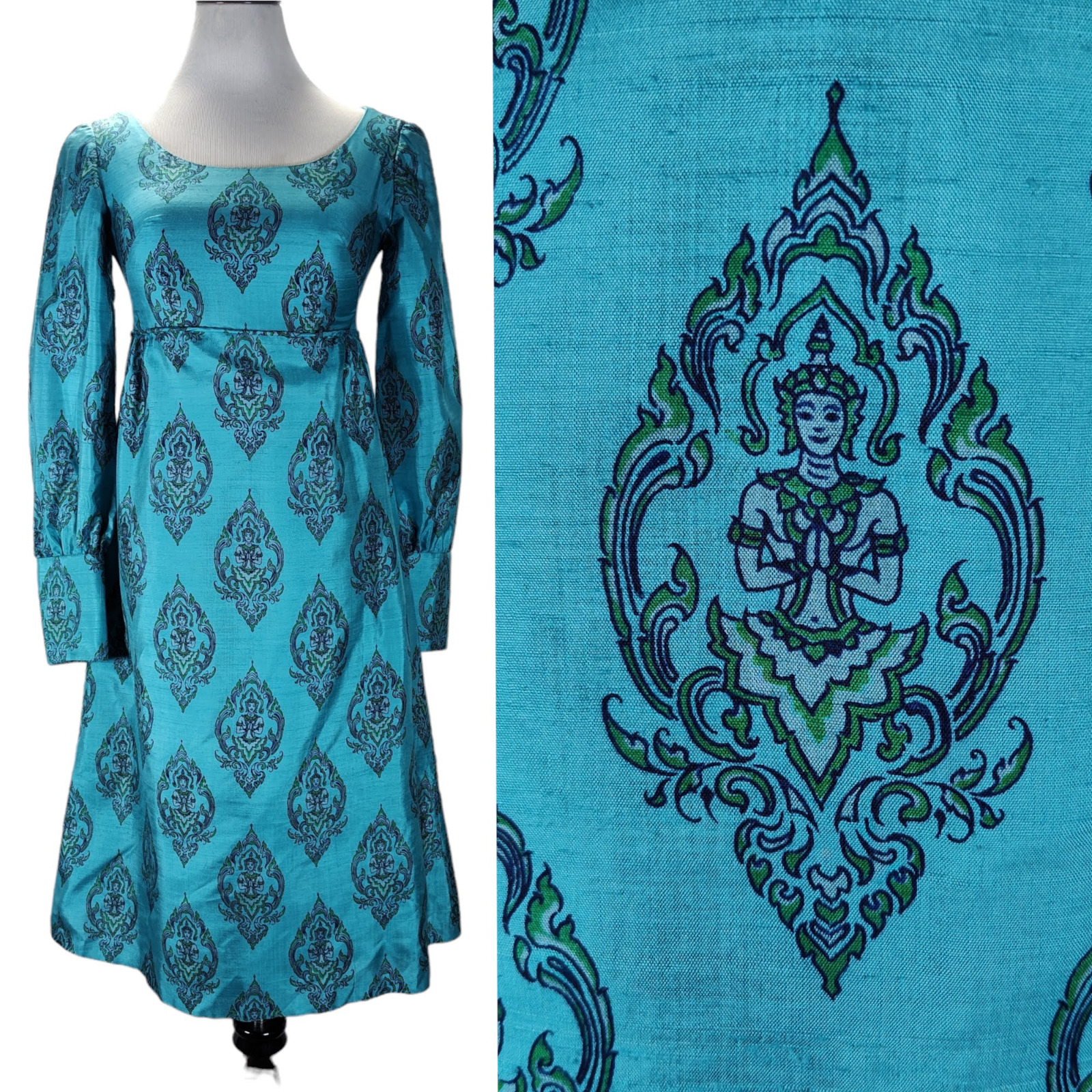 Vintage 60s Blue Cocktail Dress Size XS Silk Empi… - image 1