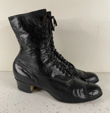 Antique Martha Washington Mayer Black Leather Edwardian Victorian Boots  Size 6
