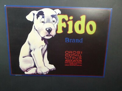 Obstkiste Etikett Etikett Fido Welpe 22x32 cm Welpe, 1950/60. US Litho
