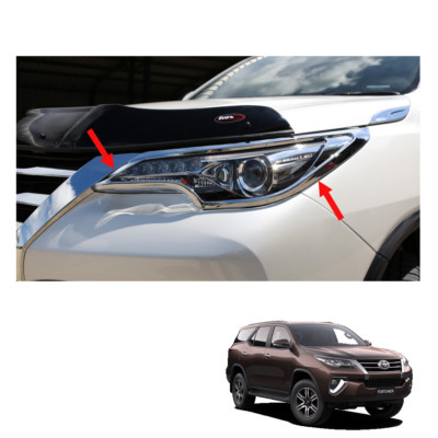 Head Lamp Light Cover Trim Chrome 2 Pc Toyota Fortuner Crusade PPV 2015 - 2017