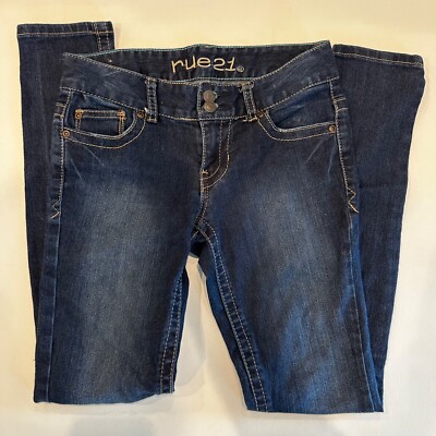 Rue 21 Mid-Rise Skinny Jeans Women Sz 0 Blue Flap Back Pockets Dark Wash (29x29)