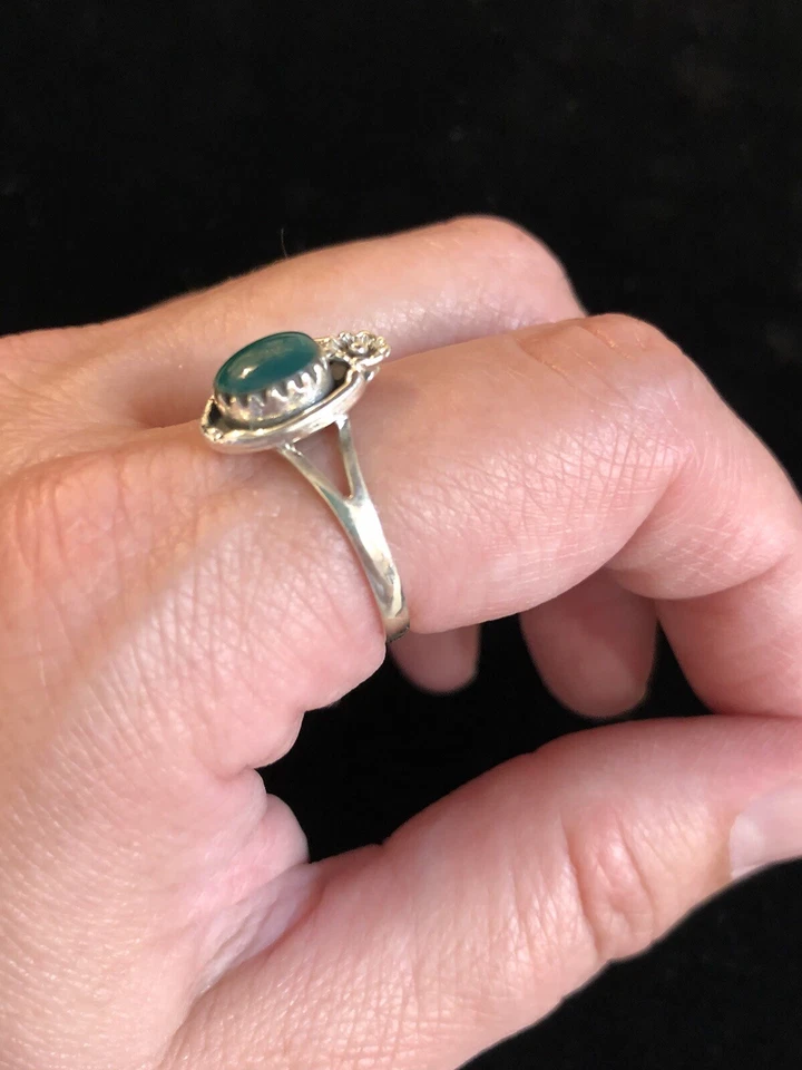 ￼Genuine Malachite ￼925 Solid Sterling Silver Gemstone Filigree Ring Size 9.5 - Image 3 of 4