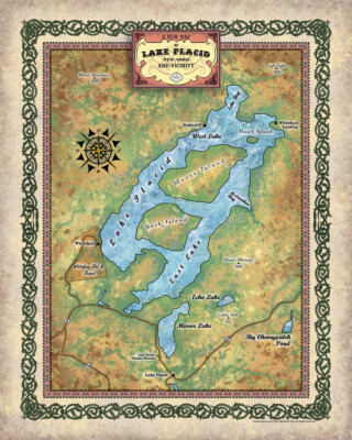Lake Placid New York Map Art Print Poster Vintage Artwork Wall Home Decor & Gift