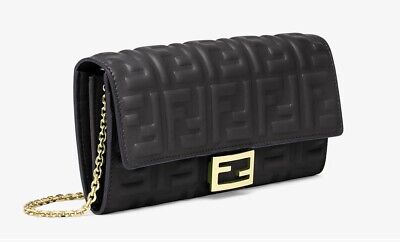 Fendi Continental Baguette Black Nappa Embossed FF Leather Fendi Continental Baguette Black Nappa Embossed FF Leather