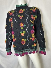 Rebecca Stone Brand Size Medium Vintage Black Sweater W Floral Design