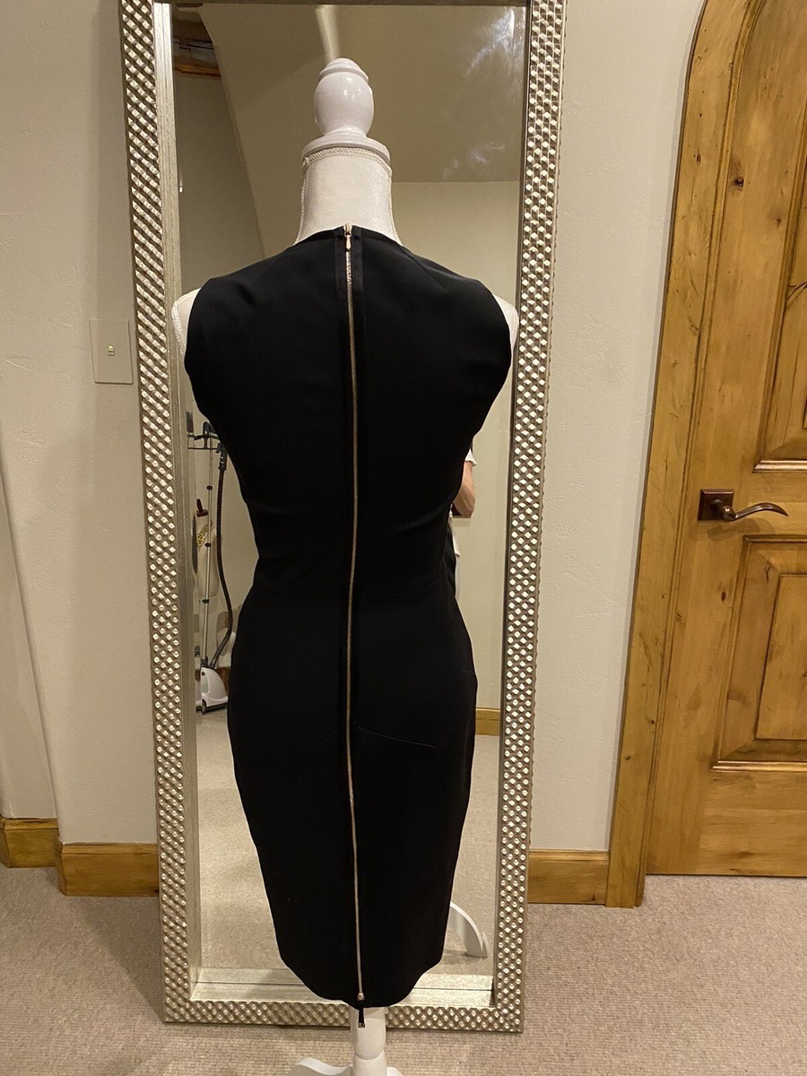 Victoria Beckham Black Midi Pencil Dress w/Semi Sheer Chest Panel