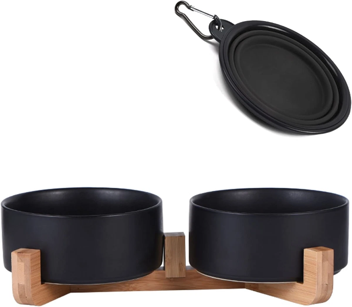 Dog Bowls,Black Ceramic Cat Dog Bowl Set with Wood Stand for Food and Water  Pet