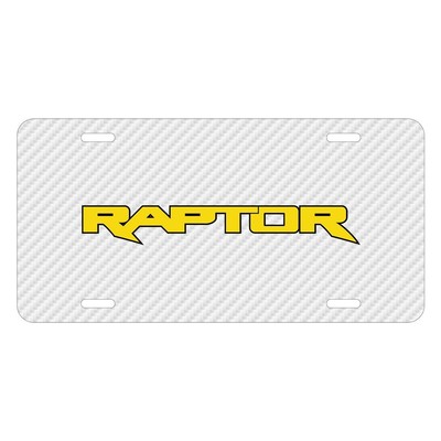 Ford F-150 Raptor 2017 Yellow White Carbon Fiber Texture UV Metal License Plate