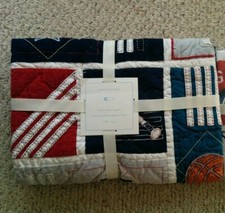 POTTERY BARN KIDS Liam Sports Toddler CRIB QUILT Baseball basketball NURSERY