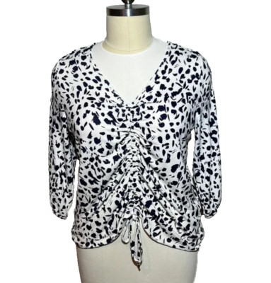 Como Blu | Blue & White V Neck Center Gathered Sweater 2X