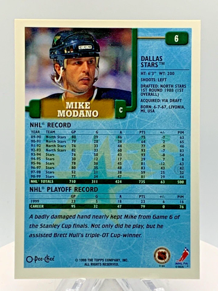 1999-00 O-Pee-Chee #6 Mike Modano - Image 2 of 2