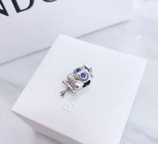 NEW 100% Auth  PANDORA 925 Silver Blue Eyes Wise Owl Graduation Charm 798907C01