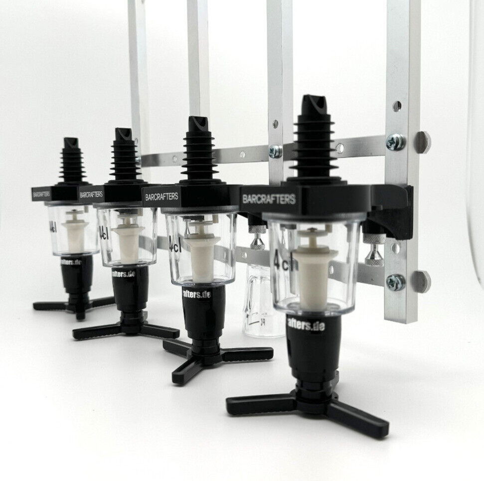 Wandhalterung 4 er + 4 cl Spirituosen Portionierer Dosiergerät Schnapsspender
